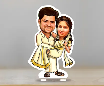 Couple Caricature Happily Married in Saree